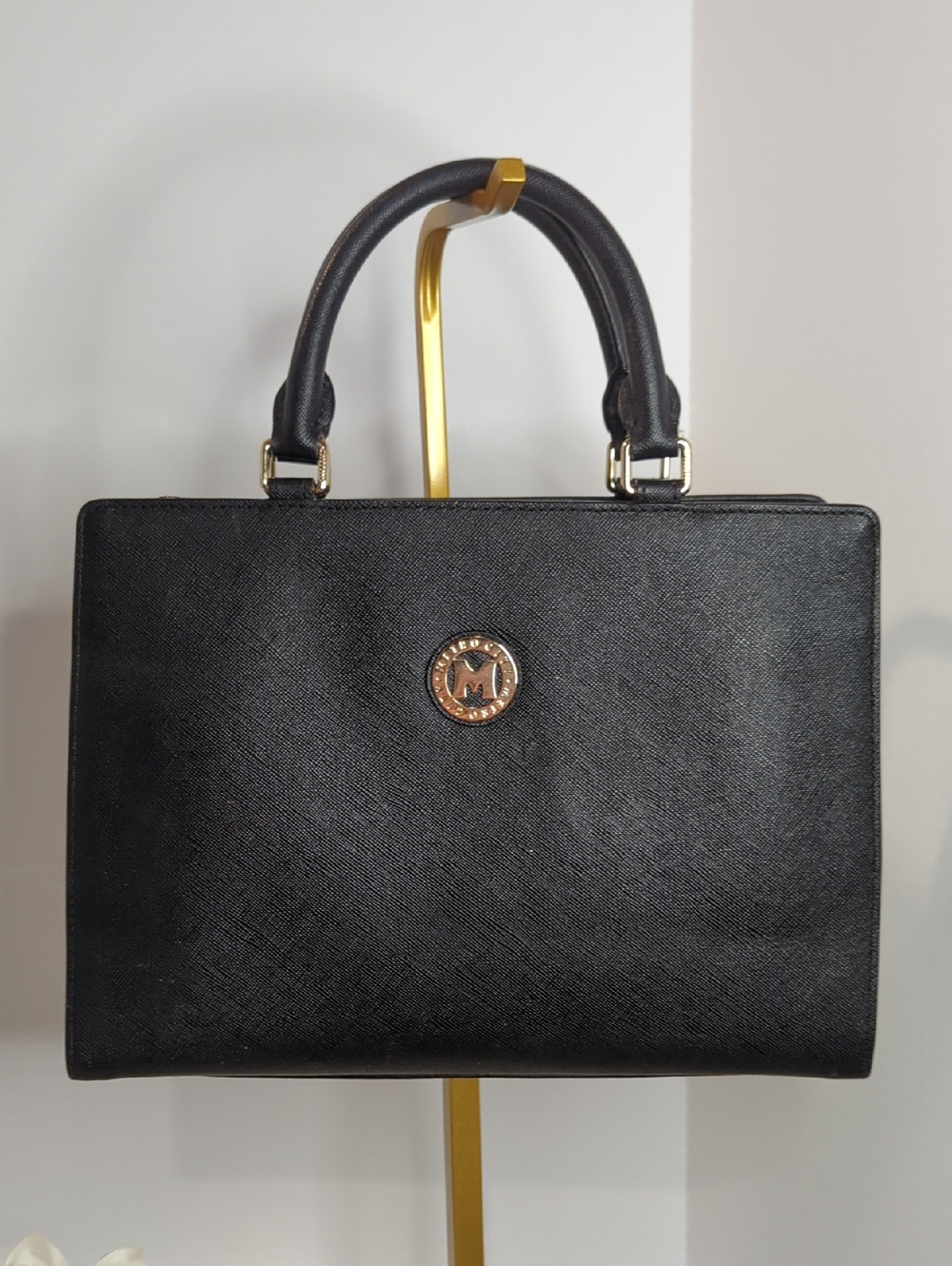 MetroCity Black Structured Handbag